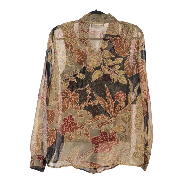 Impressions Sheer Blouse Tank Set L Women Floral Button Up Green Red Brown Fall - Picture 6 of 8